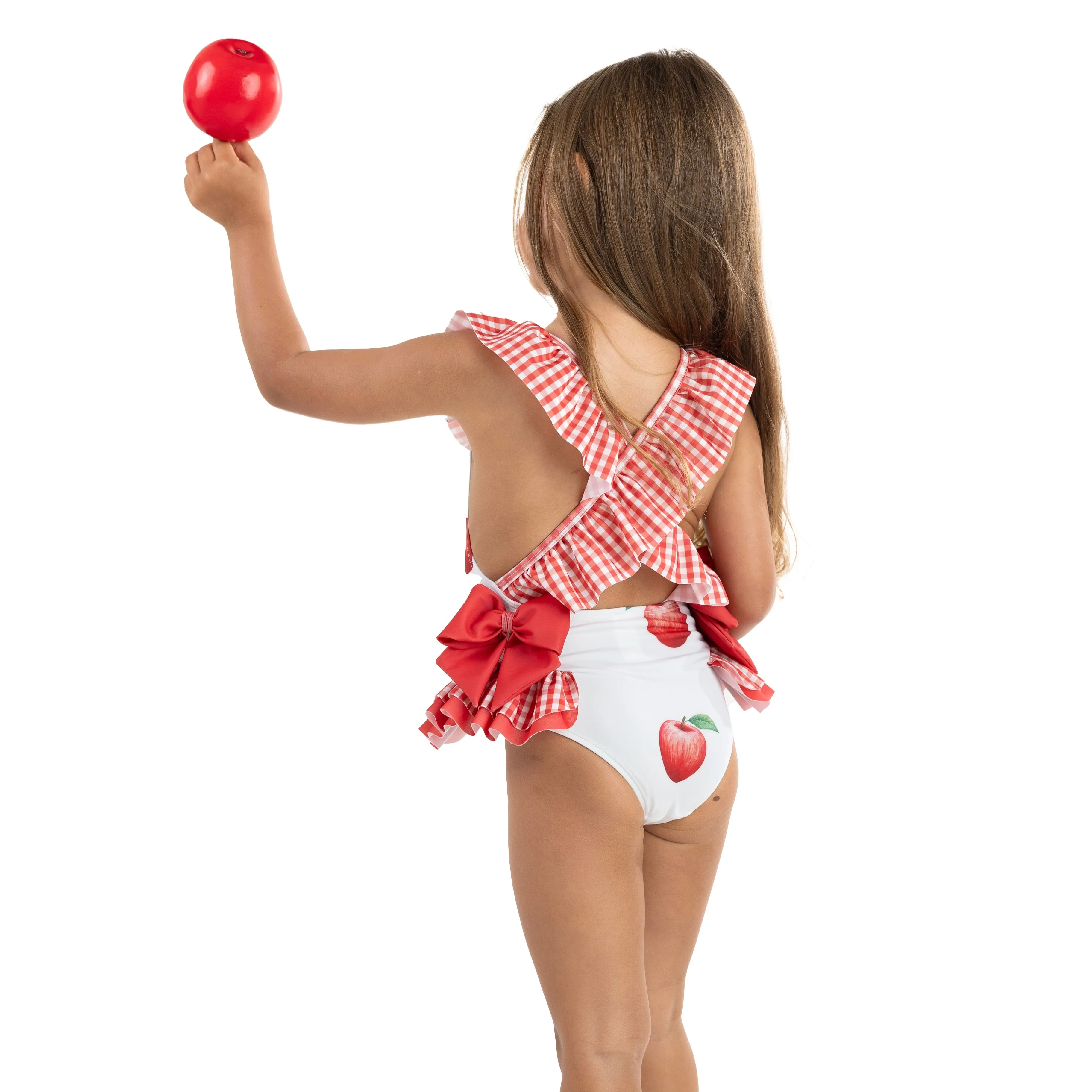 Girls Apple Print Swimsuit